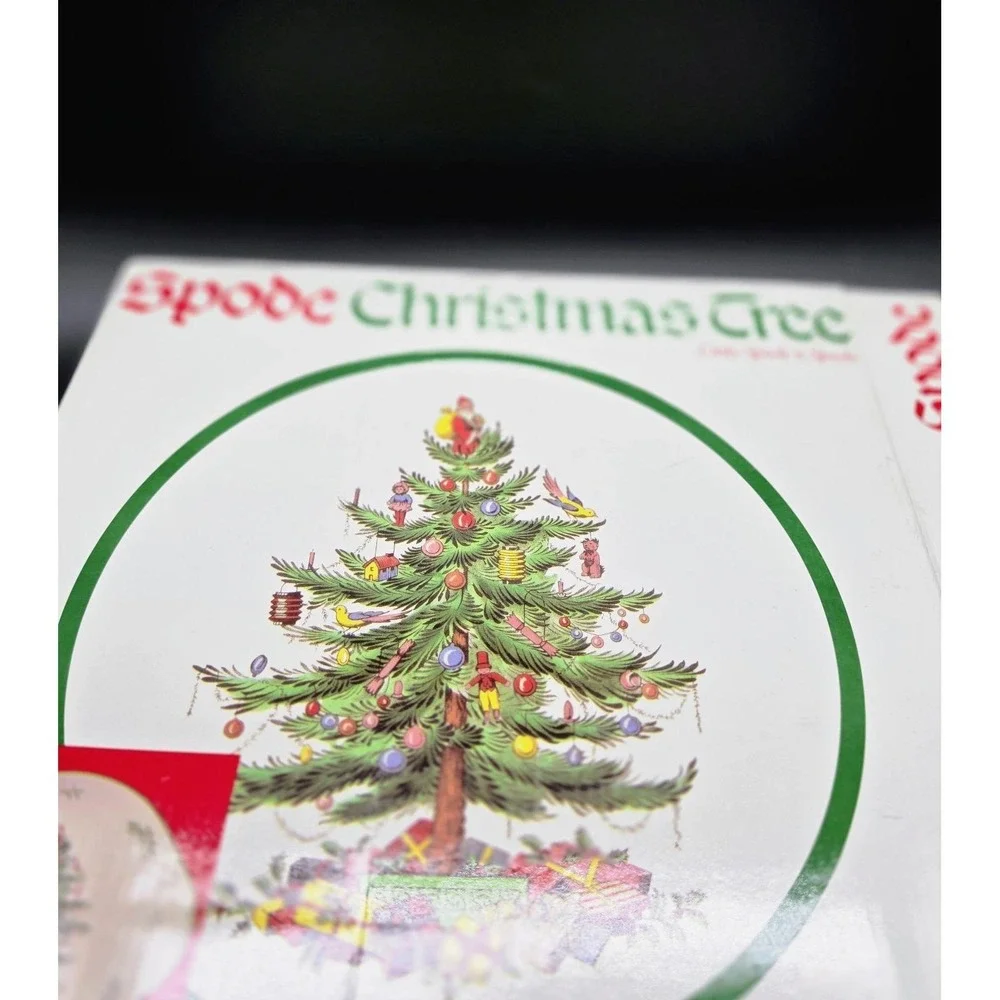 Vintage Spode Christmas Tree Round Cake Plate Serving Santa Claus Handles Box